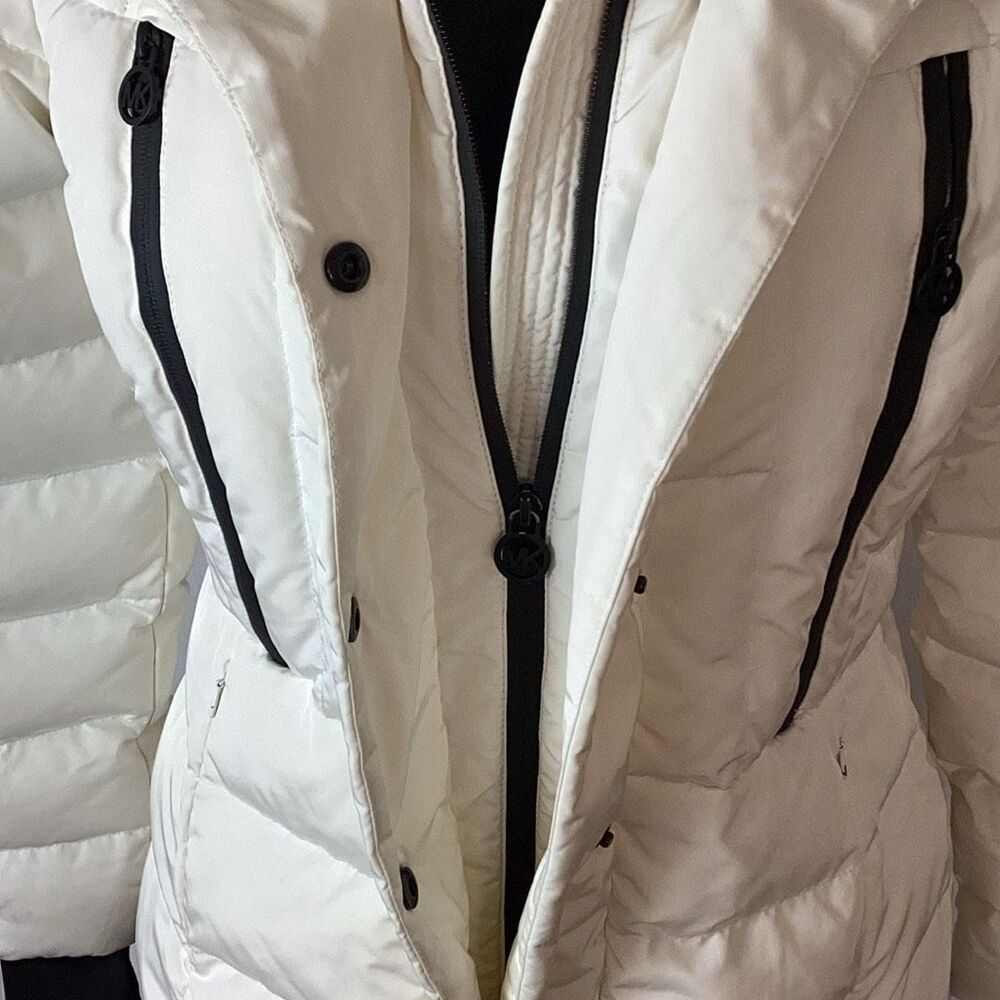 Michael Kors White Hooded Down Puffer Jacket Parka Women’s M Beautiful! - Picture 7 of 16